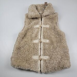 BKE Faux Fur Open Front Vest Size Small Full Zip Zipper‎ Thick! Warm Winter